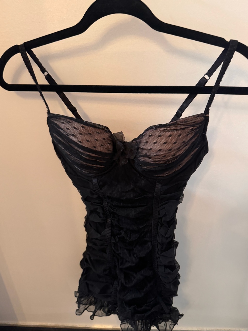 Victoria’s Secret - Black Sheer Polka Dot Lace Chemise - Women Intimates